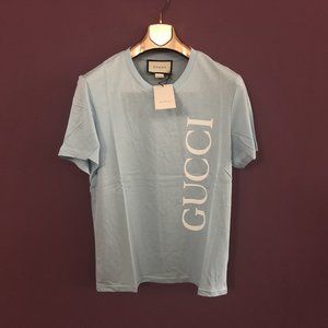 Gucci Men White Printed PAle Blue T-Shirt "L"